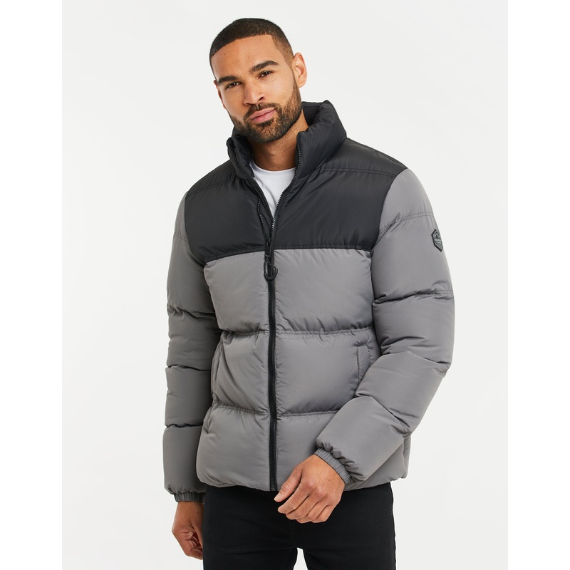 Slate & Black Colourblock Puffer Jacket Slate & Black S