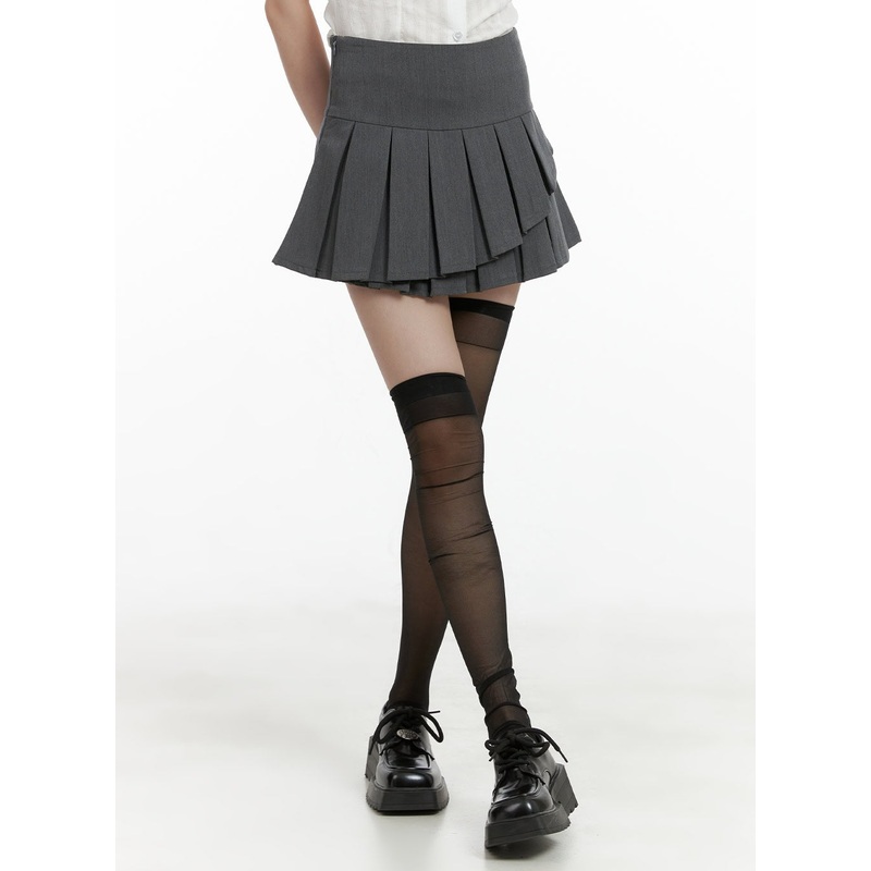 Unbalanced Pleated Mini Skirt CL412 Gray S