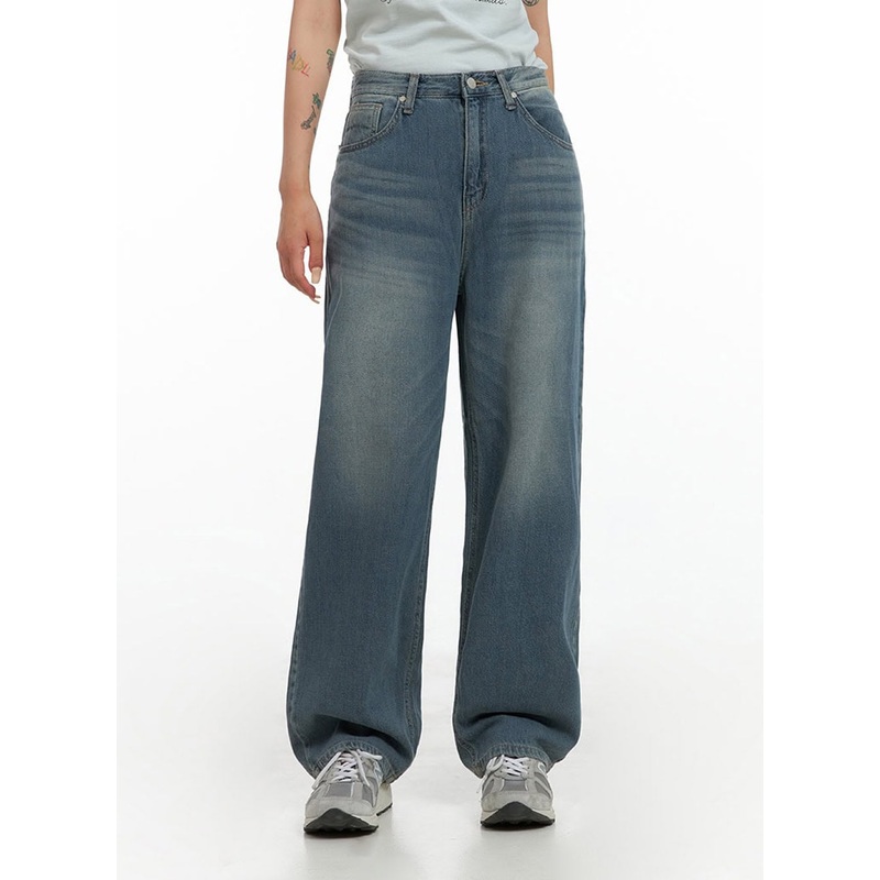 Vintage Washed Wide Leg Jeans CL415 Blue S