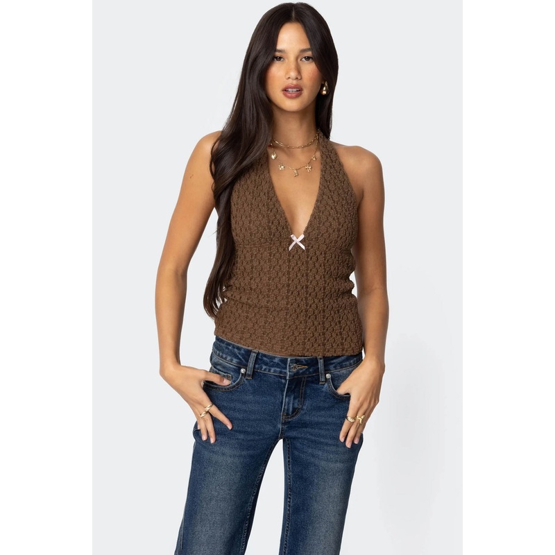 Willow Textured Halter Top BROWN XS