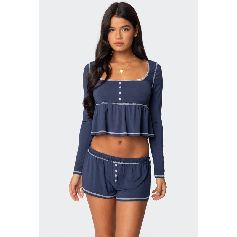 Arianne Contrast Babydoll Top NAVY XS