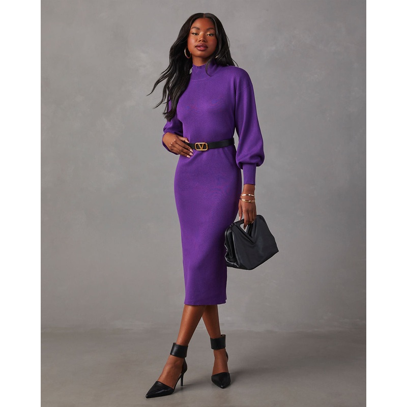 Barker Knit Midi Sweater Dress Purple S