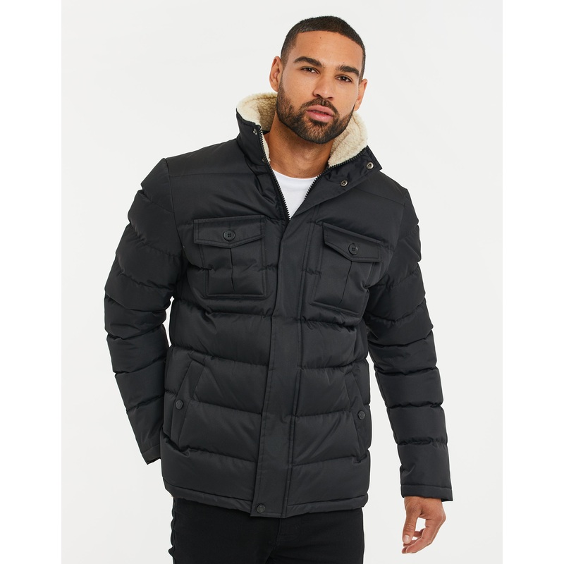 Black Borg Funnel Neck Padded Coat Black S