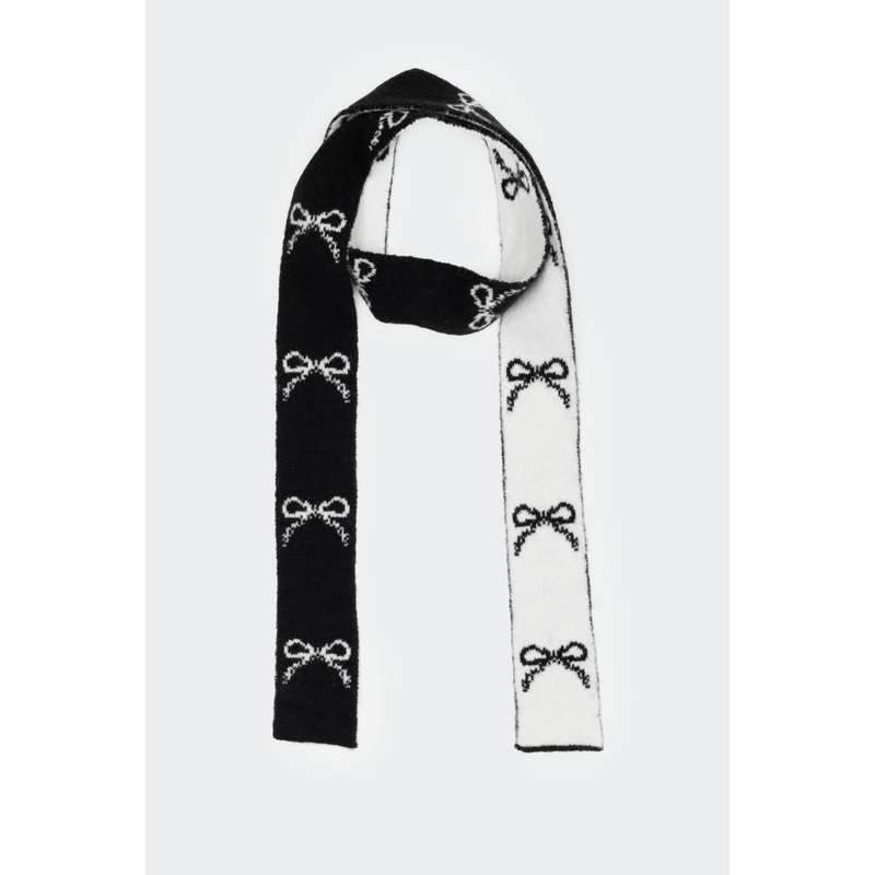 Bow Knit Skinny Scarf BLACK AND WHITE OS