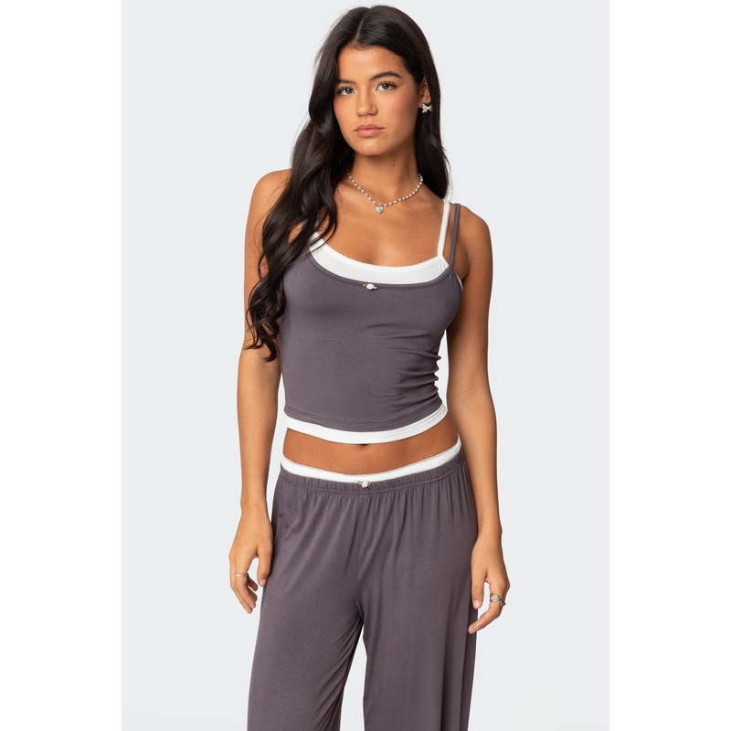 Elsa Layered Tank Top GRAY XS