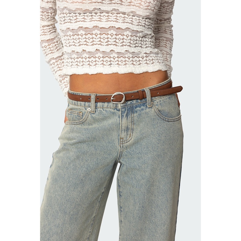 Faux Suede Slim Belt BROWN OS