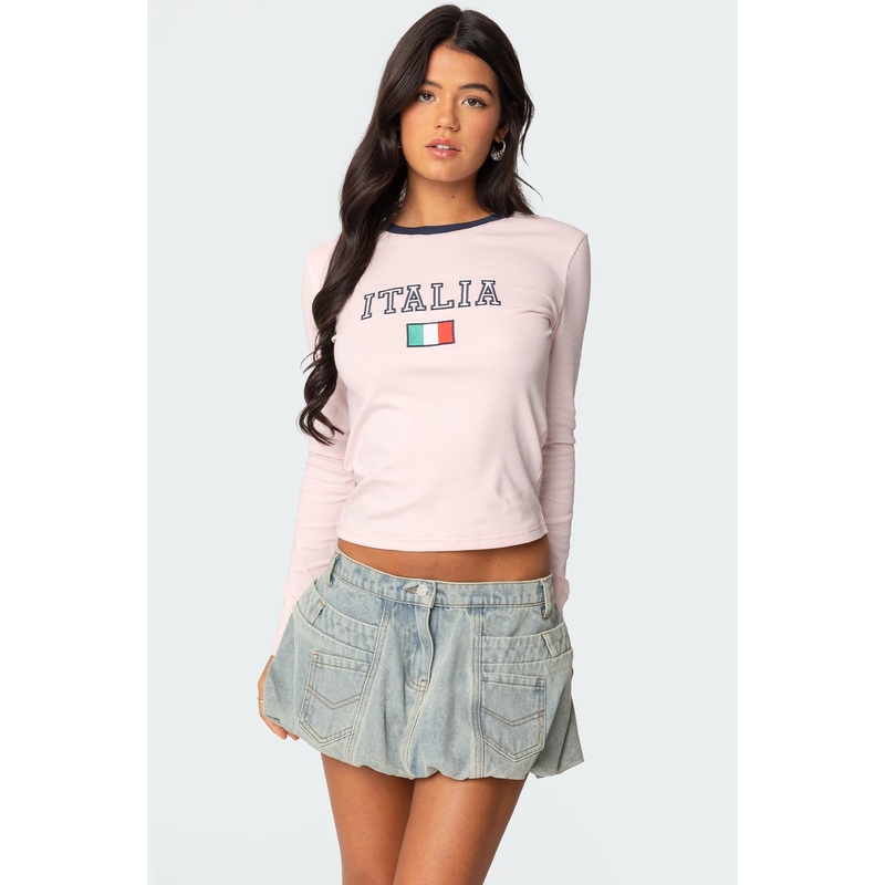 Italy Long Sleeve T Shirt LIGHT PINK XS