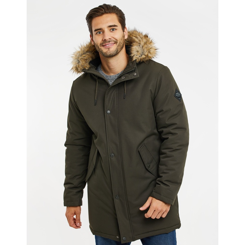 Khaki Green Borg Lined Parka Jacket Khaki Green S