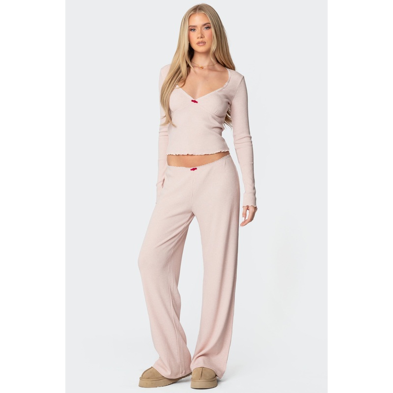Roselle Ribbed Pants LIGHT PINK XS
