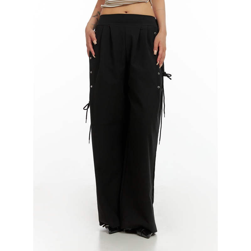 Side Eyelet Detail Pants CL415 Black S/M