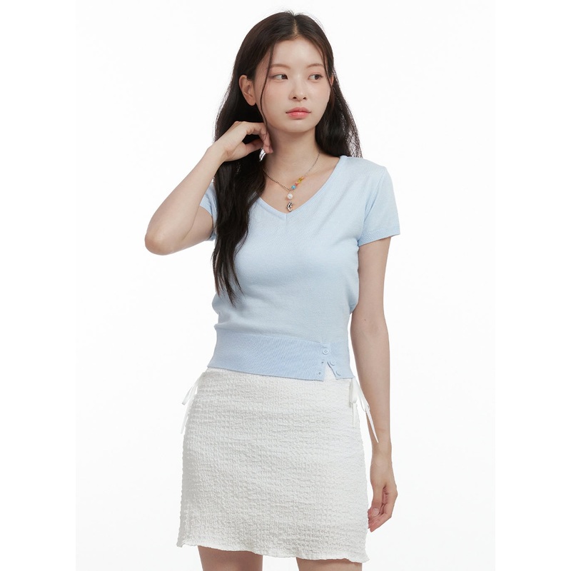 V-Neck Knit Sweater Short Sleeve OL416 Light blue S/M