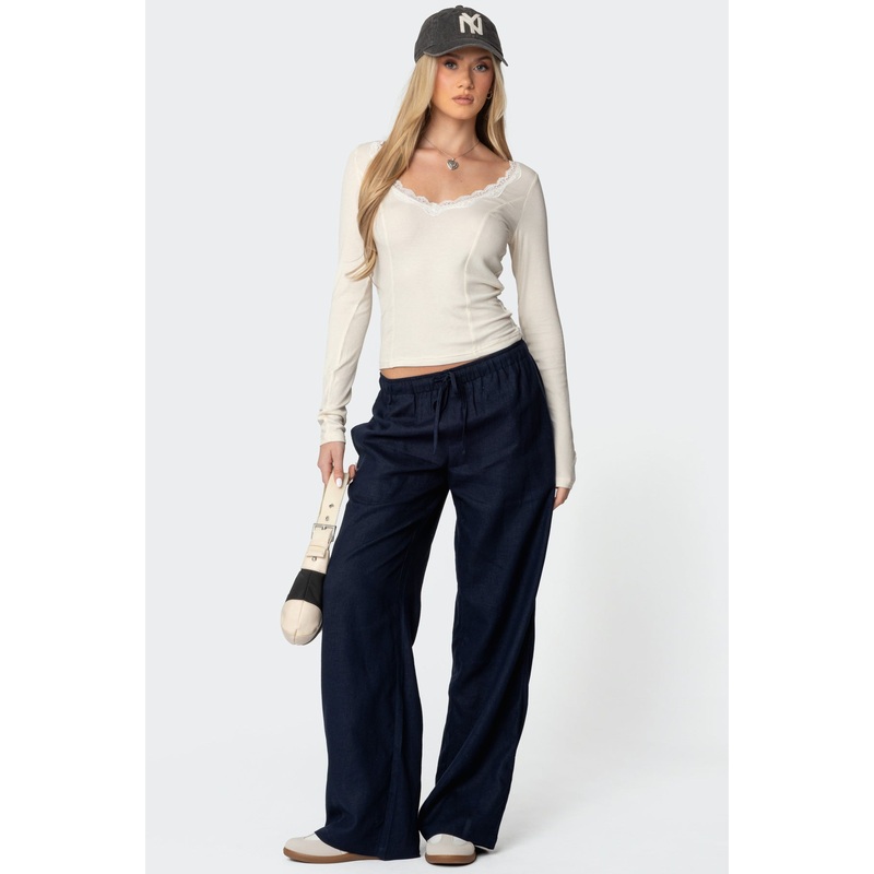 Yasmine Linen Look Pants NAVY XS