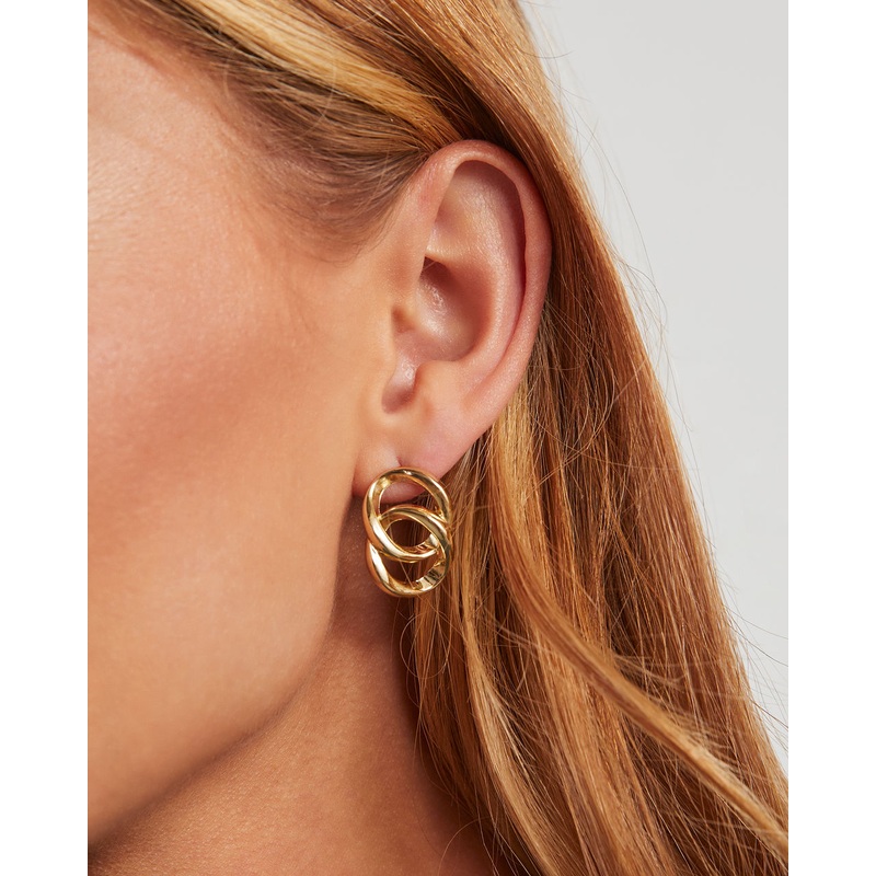 Cobra Linked Oval Stud Earrings Gold O/S