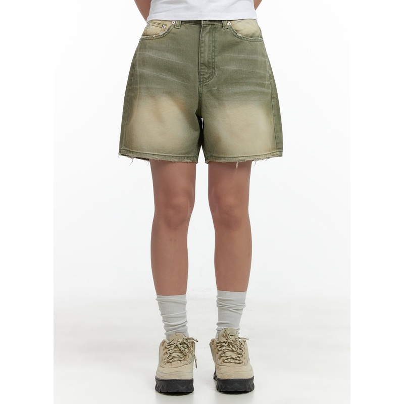 Distressed Washed Shorts CL417 Green S