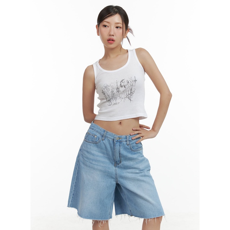 Graphic Cotton Tank Crop Top CL418 White S/M
