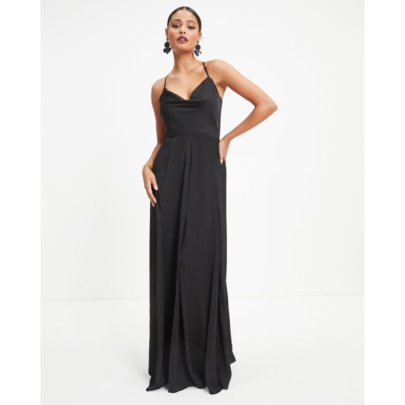 Hey Bella Satin Cowl Neck Maxi Dress Black S