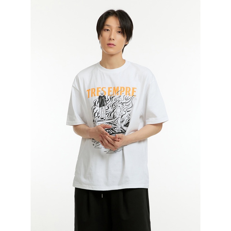 Men’s Lettering Cotton T-Shirt IL418 White M/L