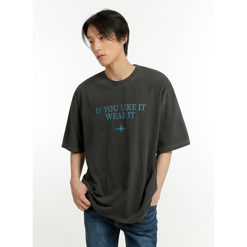 Men’s Washed Lettering T-Shirt IL418 Dark gray M/L
