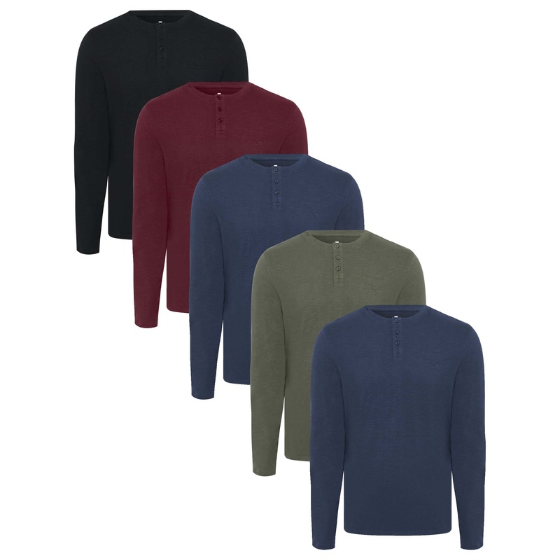 Multi Long Sleeve Grandad T-Shirts (5 Pack) Multi S