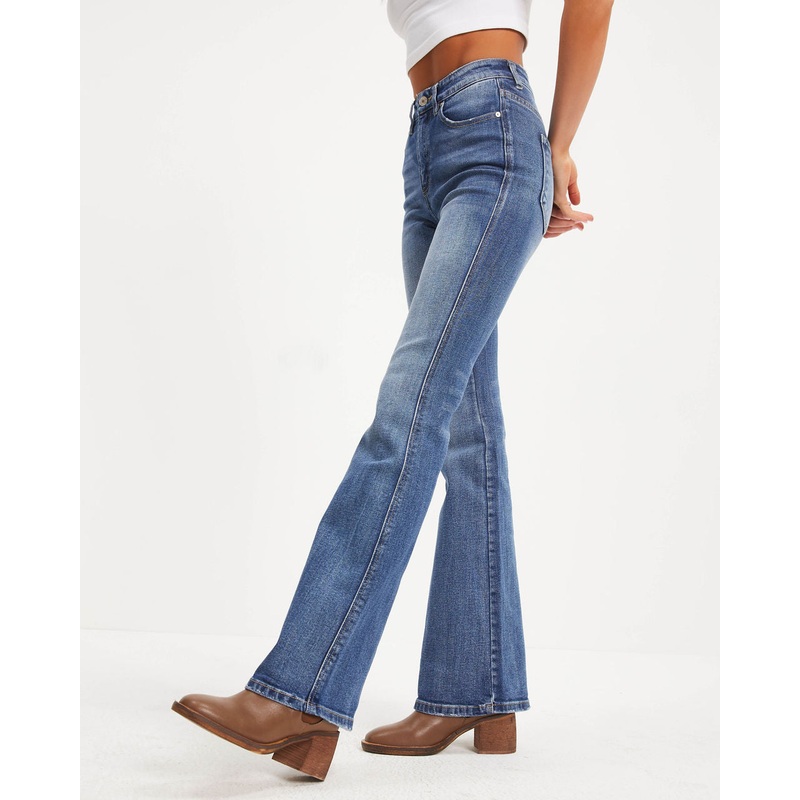 Retro High Rise Bell Bottom Denim Medium Wash 1