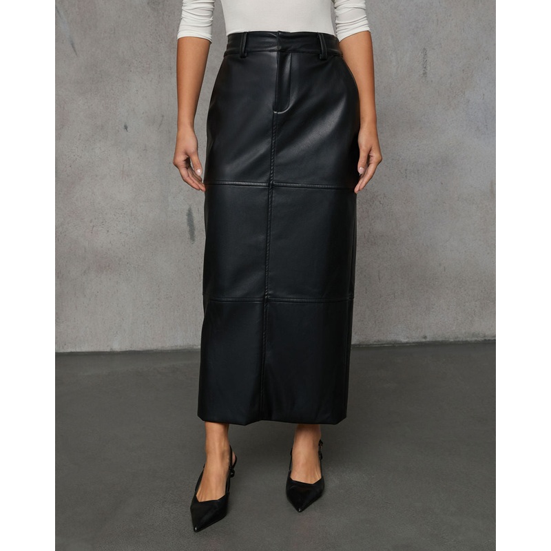 Rock With You Faux Leather Midi Skirt Black XS