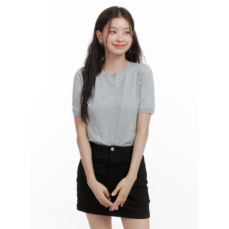 Round Neck Loose Fit Shirt OL417 Gray S