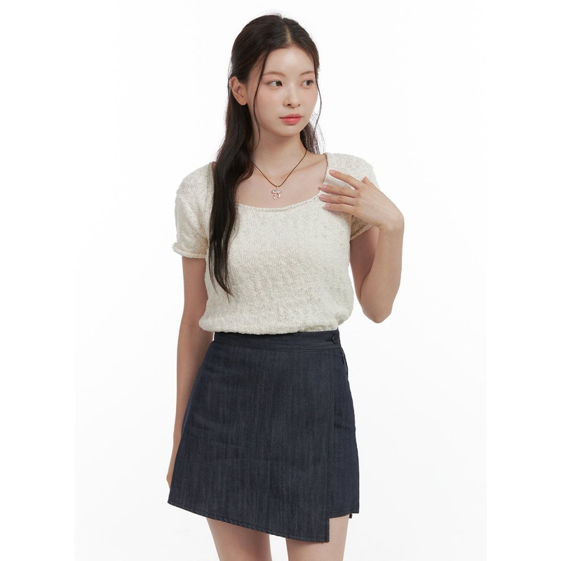 Textured Puff Shoulders Top OL417 Light beige S/M