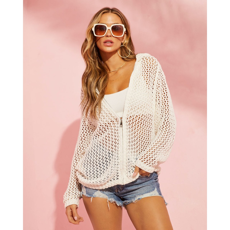 Tunisia Crochet Hooded Sweater Natural XS