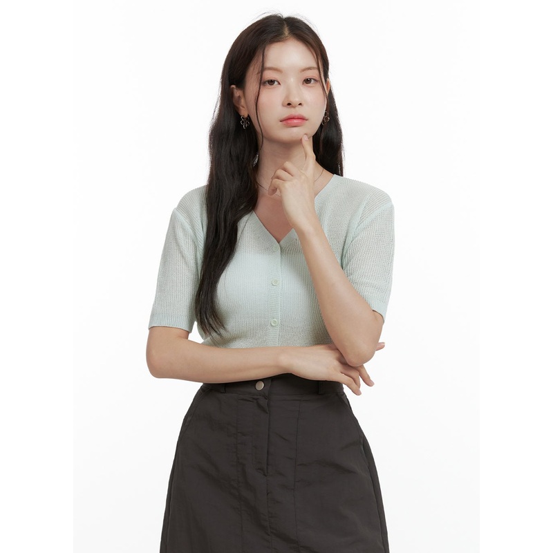 V-Neck Mesh Cardigan OL417 Mint S/M