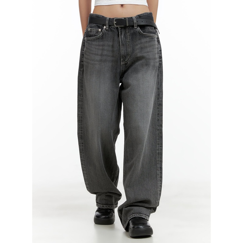 Washed Baggy Jeans (UNISEX) CL417 Black S