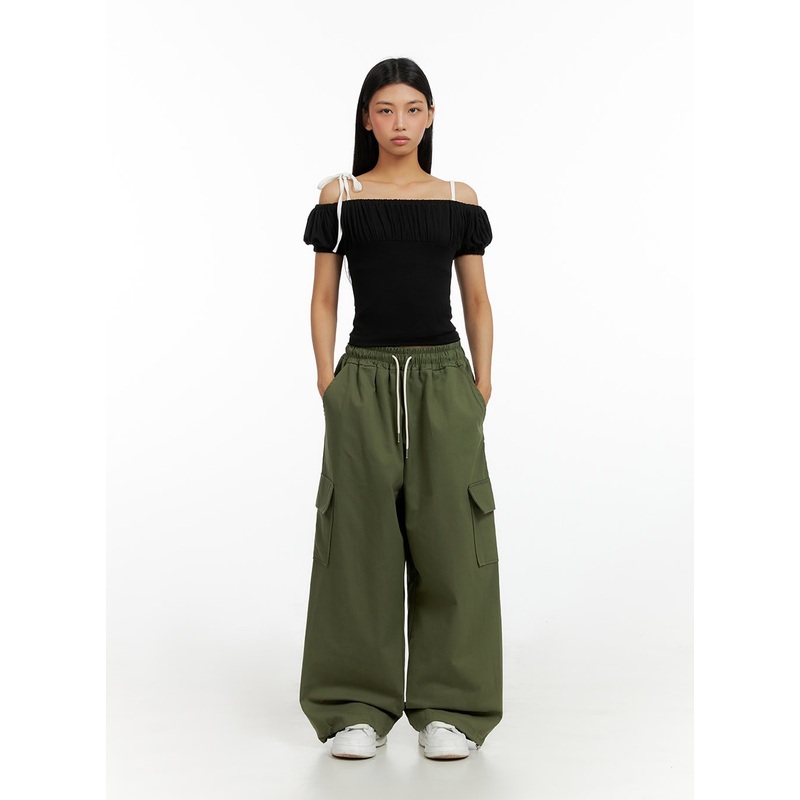 Banded String Baggy Cargo Pants IL419 Dark green M/L