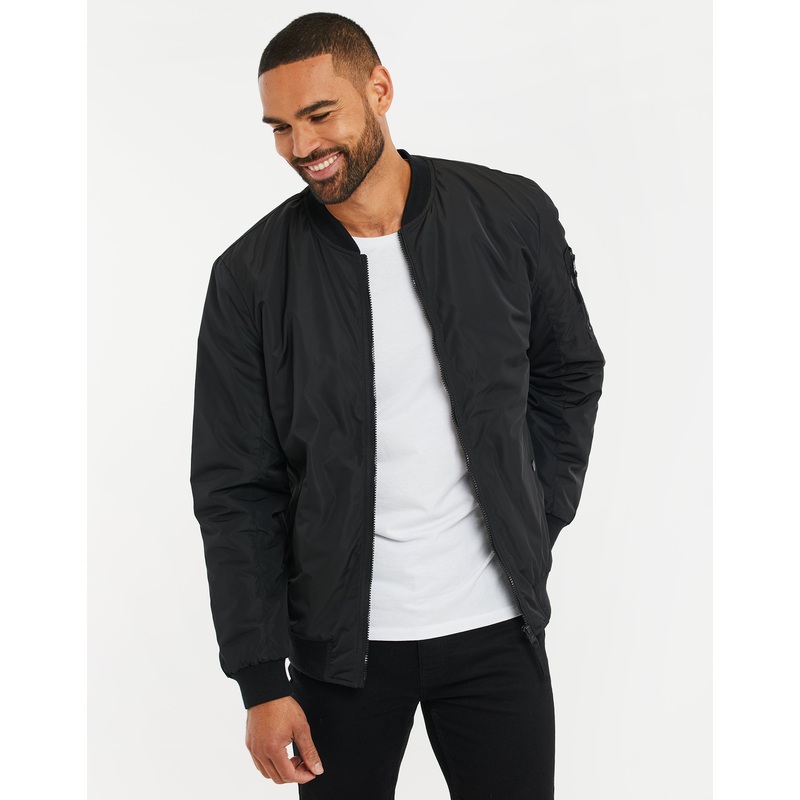Black Sherpa Lined Bomber Jacket Black S