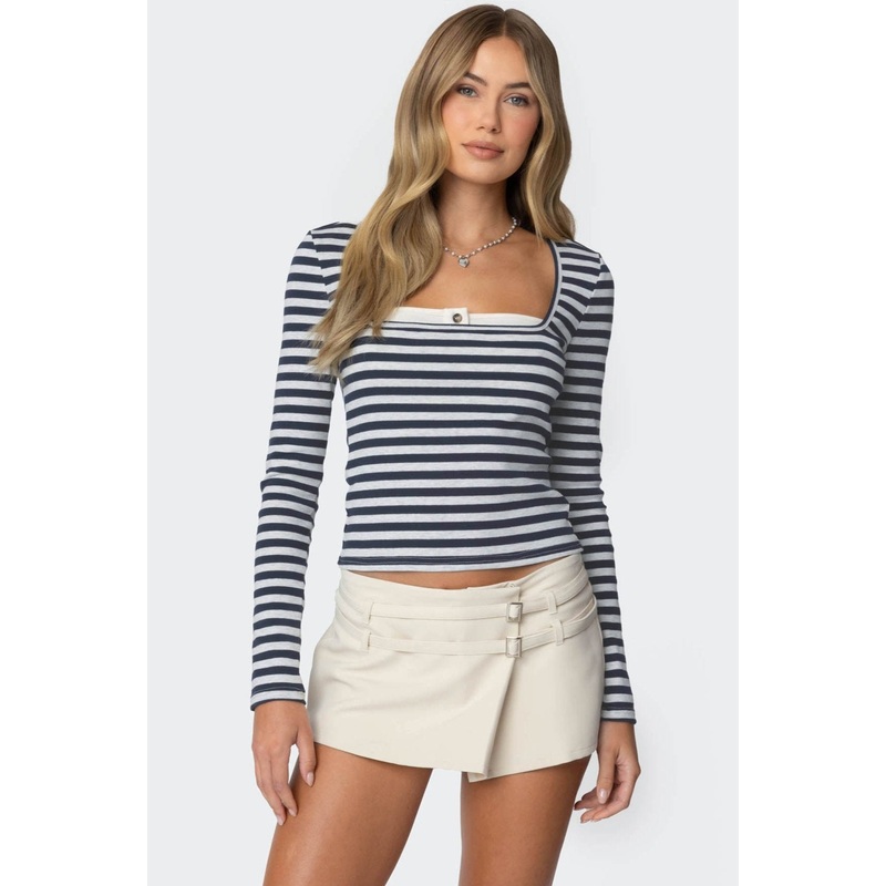 Buttoned Up Layered Striped Top MIX XS