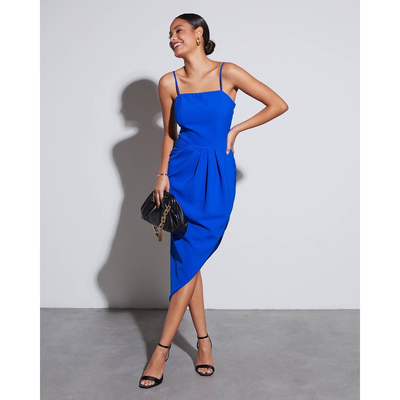 Cozart Asymmetrical Hem Midi Dress Royal Blue XS
