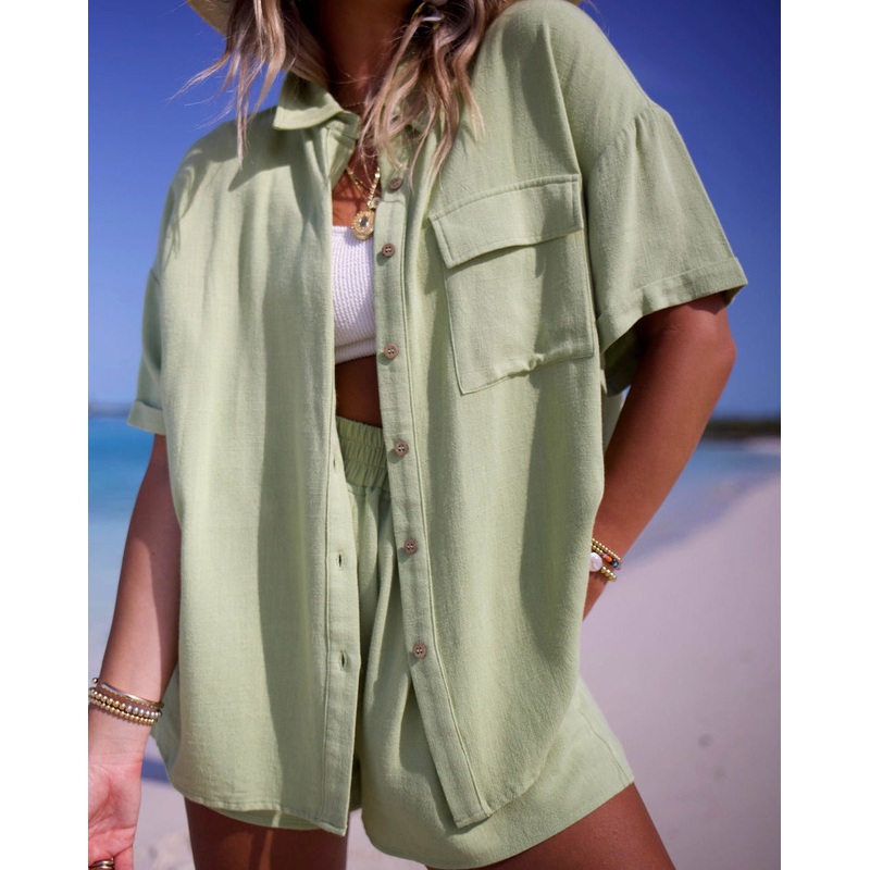 Dylan Relaxed Button Down Top Lime XS