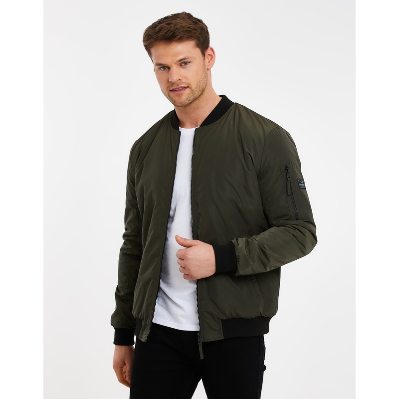 Khaki Green Sherpa Lined Bomber Jacket Khaki Green S