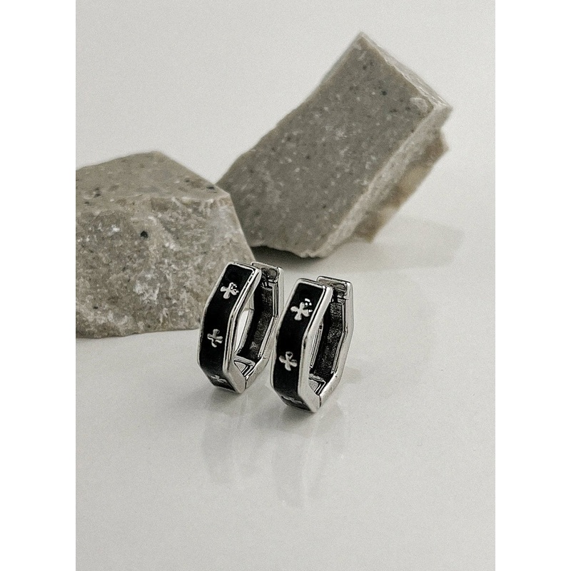 Mini Cross Ring Earrings IL415 Gray One Size