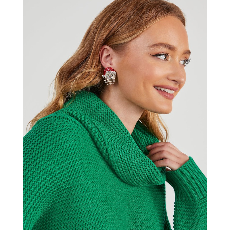 Santa Claus Rhinestone Earrings Red/White O/S