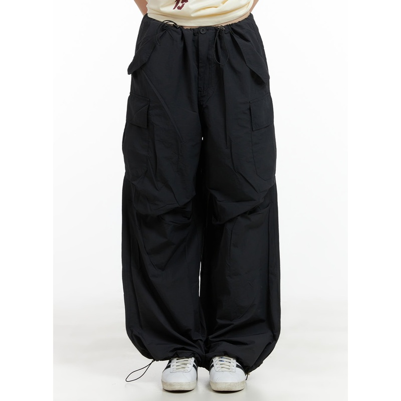 Solid Cargo Chic Nylon Pants CL422 Black S/M