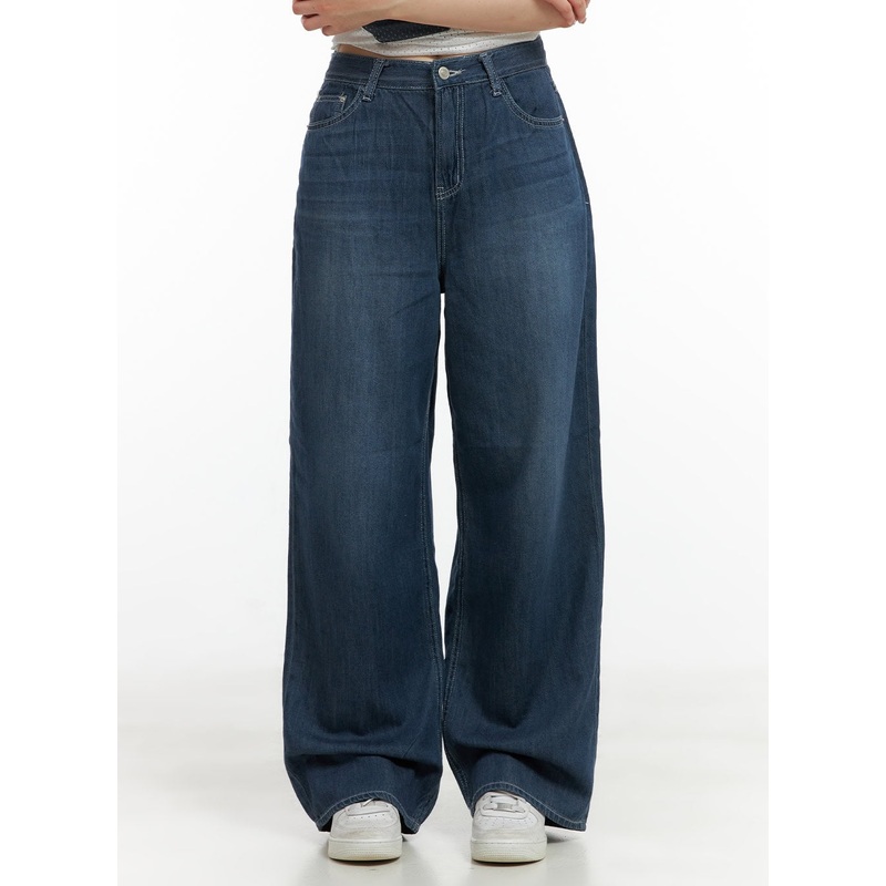 Solid Low Rise Baggy Jeans CL422 Dark blue S