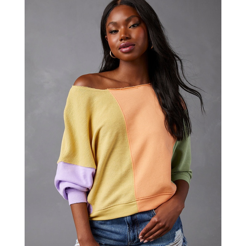 Brendel Colorblock Pullover Sweater Green/Multi XS