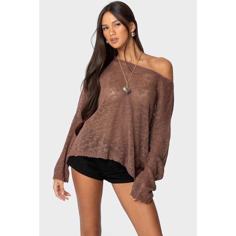 Bri Oversized Boat Neck Sweater BROWN XS