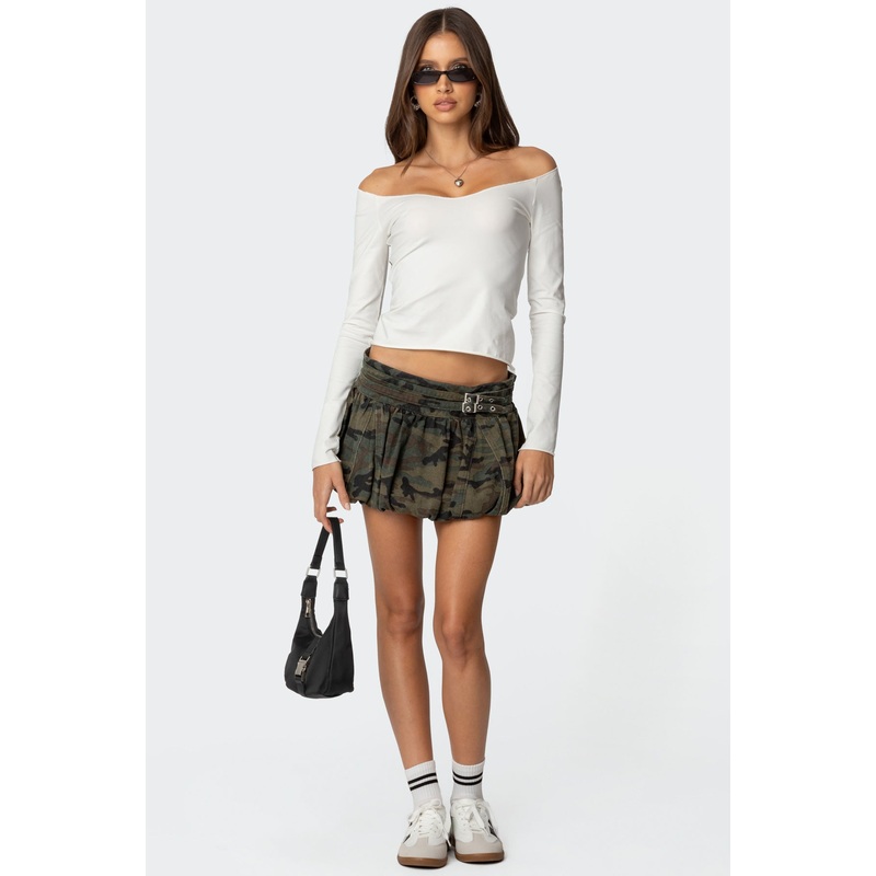 Camo Belted Bubble Mini Skort OLIVE XS
