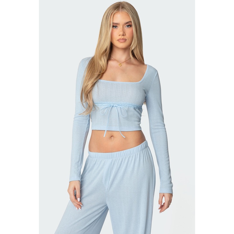 Ren Square Neck Pointelle Top LIGHT BLUE XS
