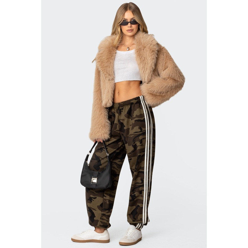 Camo Contrast Striped Sweatpants OLIVE XS