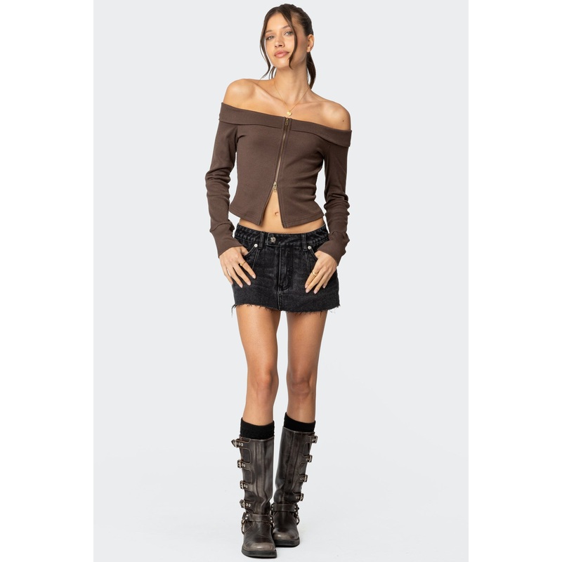 Clementine Low Rise Denim Micro Skort BLACK WASHED XS