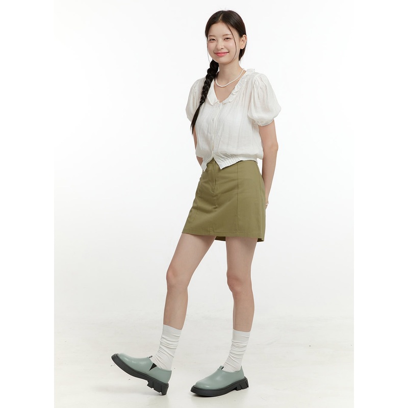 Cotton Solid Mini Skirt OL424 Dark green S/M