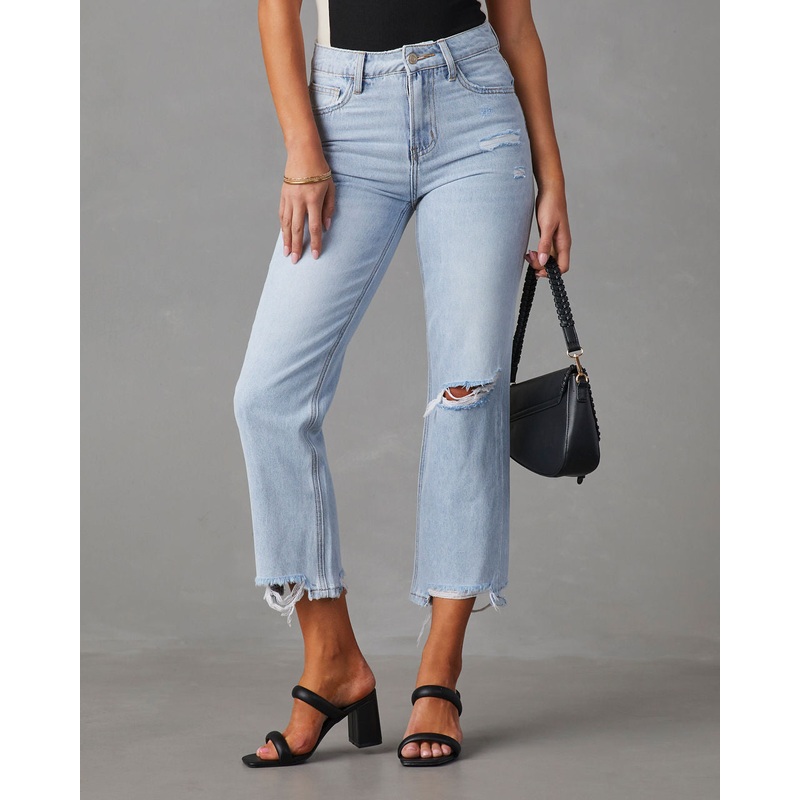 Double Dare Cropped Distressed Jeans Light Wash 24