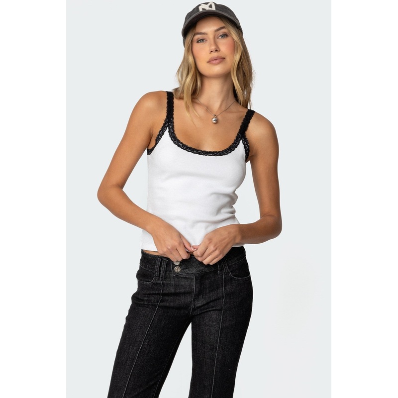 Jude Lacey Ribbed Tank Top WHITE XS