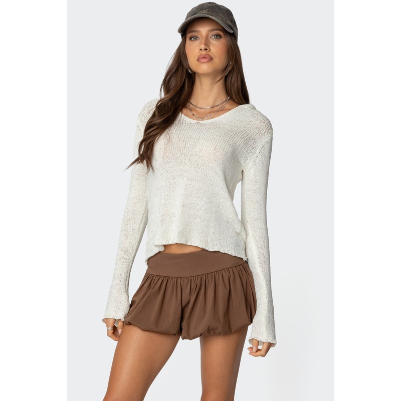 Mai Hooded V Neck Sweater CREAM XS